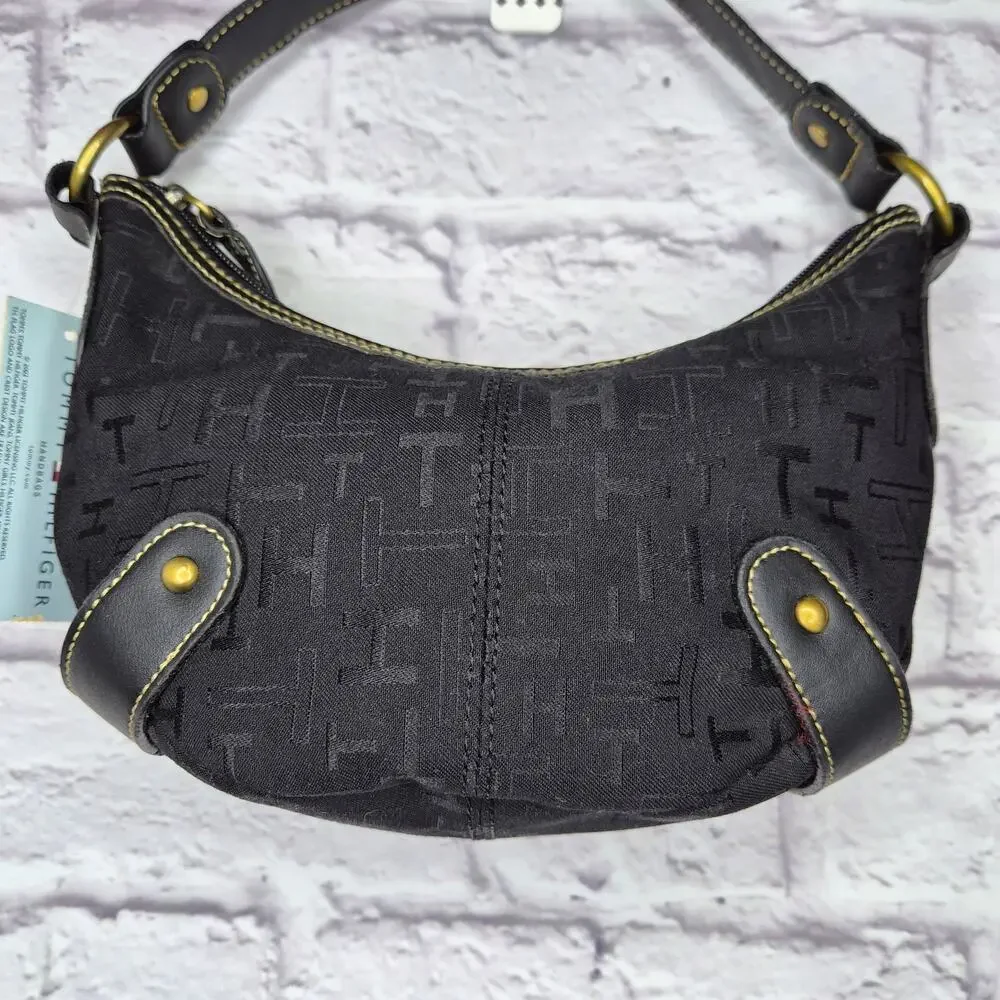 NWT Vintage Tommy Hilfiger Monterey Banana Hobo Bag Black Monogram Y2K Purse